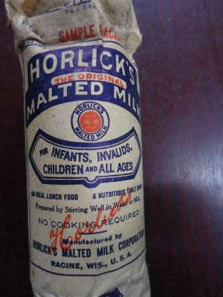 Rare Horlick ' S The Malted Milk Sample Package Bottle Paper Label N/r photo