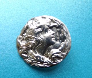 Antique Sterling Silver Art Nouveau Button,  Dated 1898,  Lady Head. photo