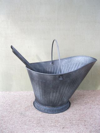 Vintage Coal Scuttle Hod Bucket Primitive 16 Metal,  Ash Shovel,  Bail Handle photo