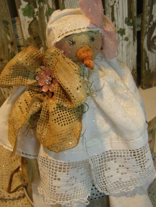 Primitive Easter Snowman Doll Antique Linens Vintage Pin Folk Art Snowman Doll photo