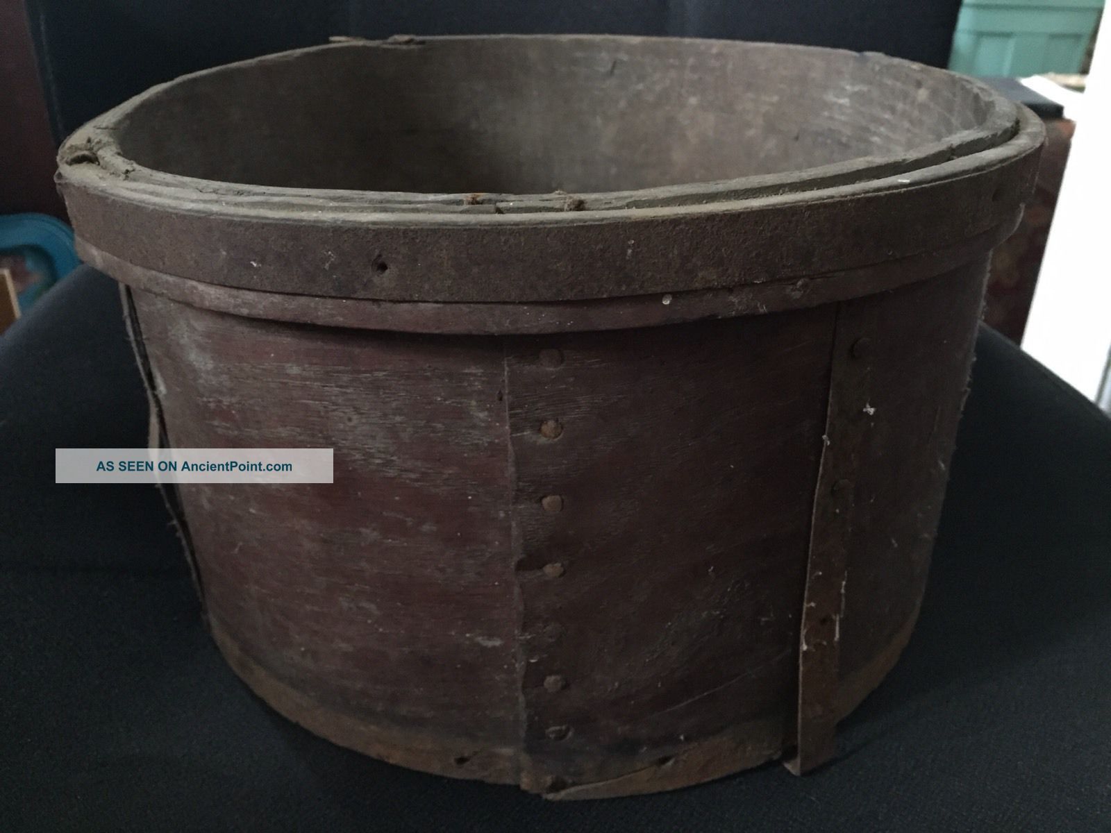 Antique Primitive Wood Grain Measure Old Red Paint & Metal Supports Aafa Primitives photo