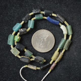Ancient Roman Glass Beads 1 Medium Strand Black And Green 100 - 200 Bc 181 photo