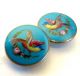 Exquisite Pair Antique French Enamel Cuff Buttons - Bird & Flowering Branch 19c Buttons photo 1