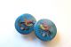 Exquisite Pair Antique French Enamel Cuff Buttons - Bird & Flowering Branch 19c Buttons photo 3