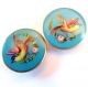 Exquisite Pair Antique French Enamel Cuff Buttons - Bird & Flowering Branch 19c Buttons photo 6