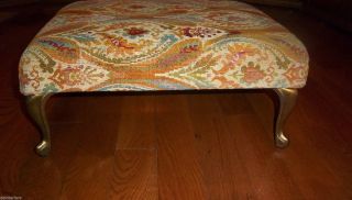 Vtg Foot Stool Tapestry/ Metal Legs Hollywood Regency 50s/60s French Provincial photo