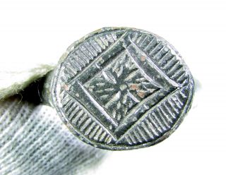Rare Medieval Bronze Christian Ring Depicting Star Of Bethlehem - Wearable - Gh48 photo