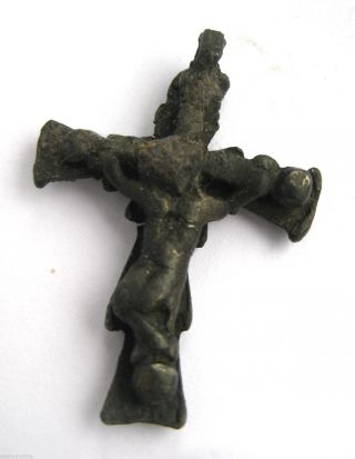 1300 A.  D English Early Medieval Period Pewter Pilgrim Crucifix.  Canterbury Shrine photo