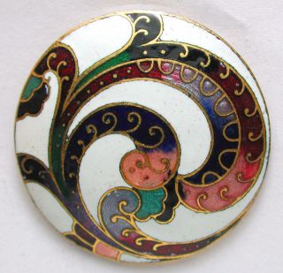 Antique French Enamel Button Colorful Champleve Swirl Floral Design photo