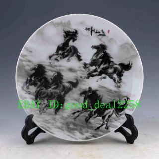 China Old Handmade Exquisite Decorative Porcelain Horse Plates W Qianlong Mark photo