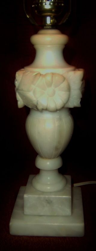 Alabaster Lamp Electric Italian Carved Stone Flowers Neoclassical Antique Shade photo