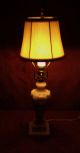 Alabaster Lamp Electric Italian Carved Stone Flowers Neoclassical Antique Shade Lamps photo 1