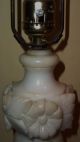 Alabaster Lamp Electric Italian Carved Stone Flowers Neoclassical Antique Shade Lamps photo 4