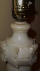 Alabaster Lamp Electric Italian Carved Stone Flowers Neoclassical Antique Shade Lamps photo 5