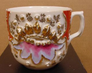 Antique Embossed Gold Floral Moustache Cup Made In Germany photo