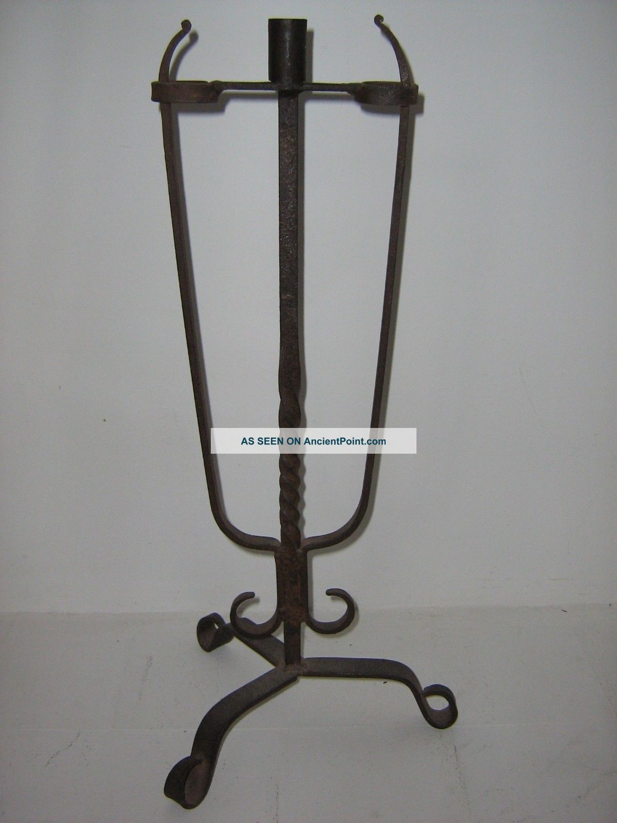 Rare 18th C French Floor Standing Wrought Iron Antique Rushlight Candleholder Primitives photo
