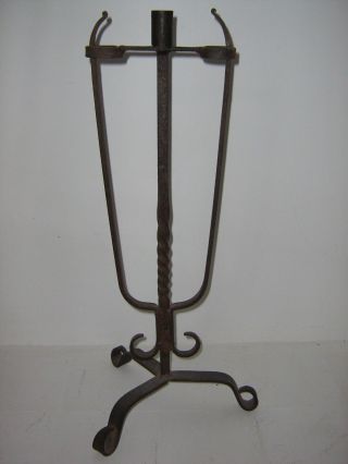 Rare 18th C French Floor Standing Wrought Iron Antique Rushlight Candleholder photo