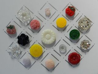 17 Vintage Antique Glass Buttons Flowers photo