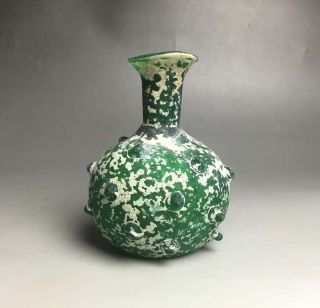 Rare Roman Green Glass Bottle With Embossment Design photo