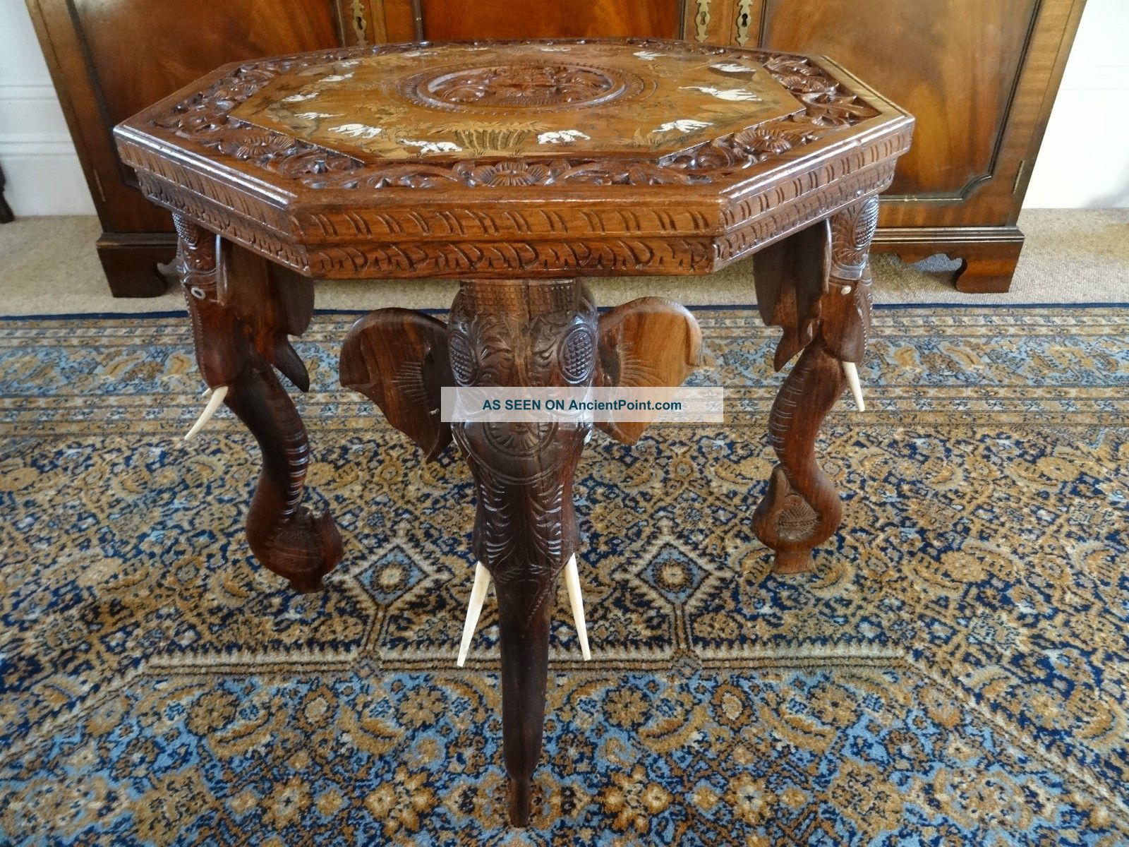 Antique Anglo Indian | Oriental Rosewood Profusely Carved Elephant Table Edwardian (1901-1910) photo