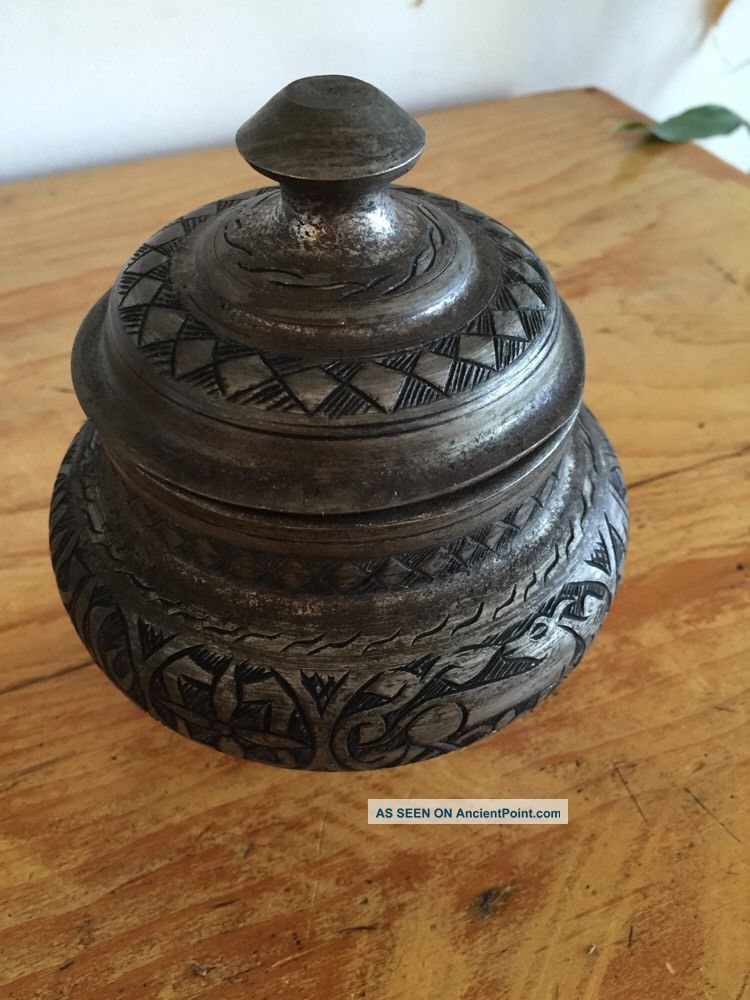 Antique Handmade Arabic Persian Islamic Silver Colored Metal Pot With A Cover Middle East photo