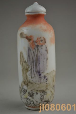 Collectible China Handwork Porcelain Painting Suwu Tending Sheep Snuff Bottle photo