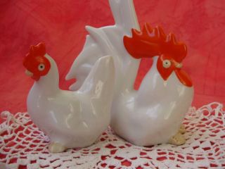 Vintage Soviet - Russian Porcelain Rooster W.  Hen,  Handpainted Stamped. photo