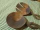 Primitive Wooden Spoons Salad Tongs Hand Carved Braid Spiral Handle Vintage Primitives photo 2