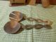 Primitive Wooden Spoons Salad Tongs Hand Carved Braid Spiral Handle Vintage Primitives photo 4