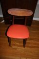 Mid Century Modern Chair Teak ? Orange Vinyl Accent 1950 ' S True Vintage Utah Post-1950 photo 2