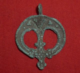 Viking Ancient Artifact - Bronze Amulet - Lunar Cross Circa 800 Ad - 1867 - photo