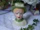Pretty Lady Head Vase - Green And White Dress With Pearl Earrings And Green Hat Vases photo 1