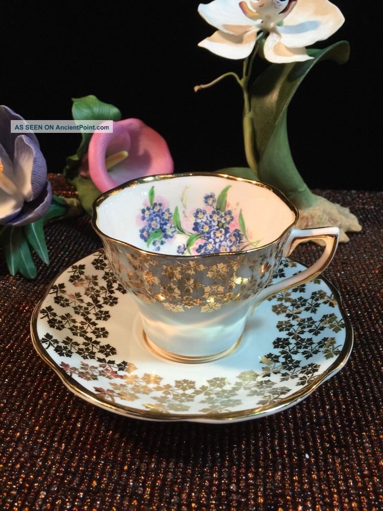 Stunning Clare Tea Cup And Saucer Lime Green & Roses Pattern Teacup Swirled Cups & Saucers photo