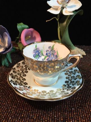Stunning Clare Tea Cup And Saucer Lime Green & Roses Pattern Teacup Swirled photo