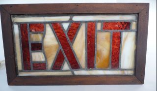 Exit Sign Stained Leaded Glass Vintage photo