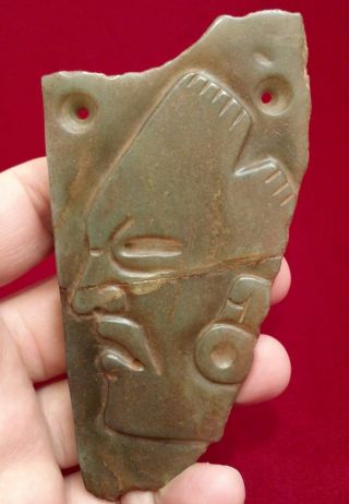 Maya Incised Jade Green Stone Plate Plaque Pendant Antique Precolumbian Artifact photo