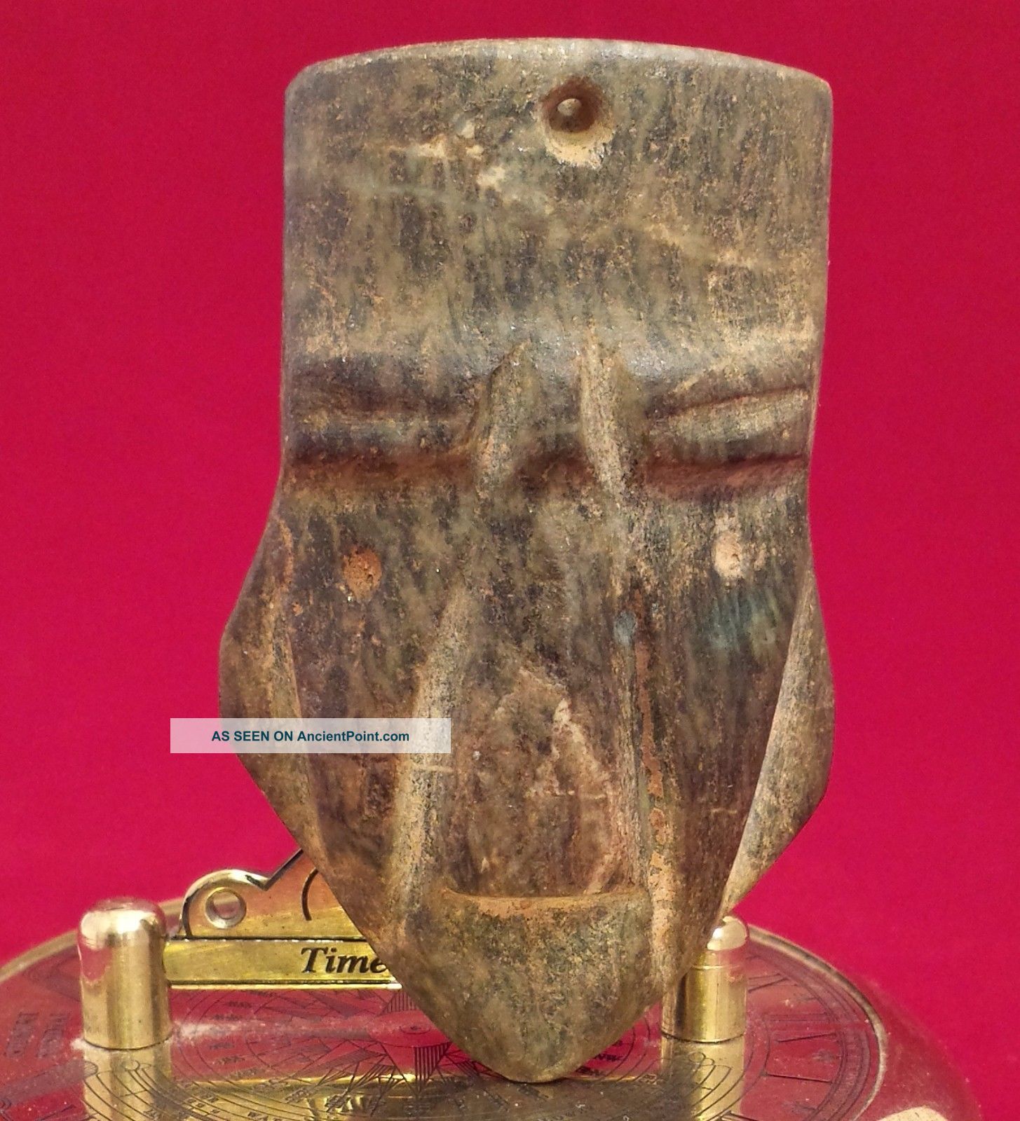 Mezcala Stone Face Figure Pendant Antique Pre Columbian Mayan Olmec Artifact The Americas photo