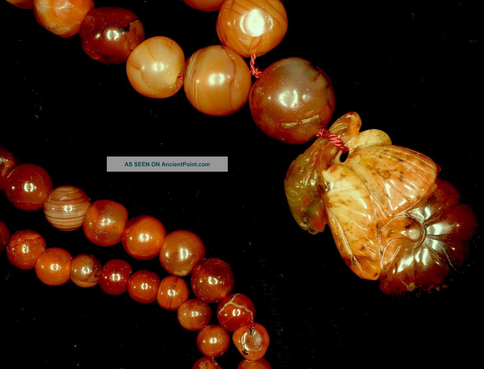 Antique Carnelian Necklace Chinese Carved Opal Pendant Vermeil Clasp Necklaces & Pendants photo