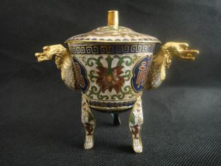Old Decorated Handwork Brass Cloisonne Paint Flower Dragon Incense Burner Nr photo