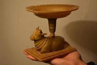 Antique Katora Offering Dish Nandi Carved Faux Rhino Horn Indian Hindu photo