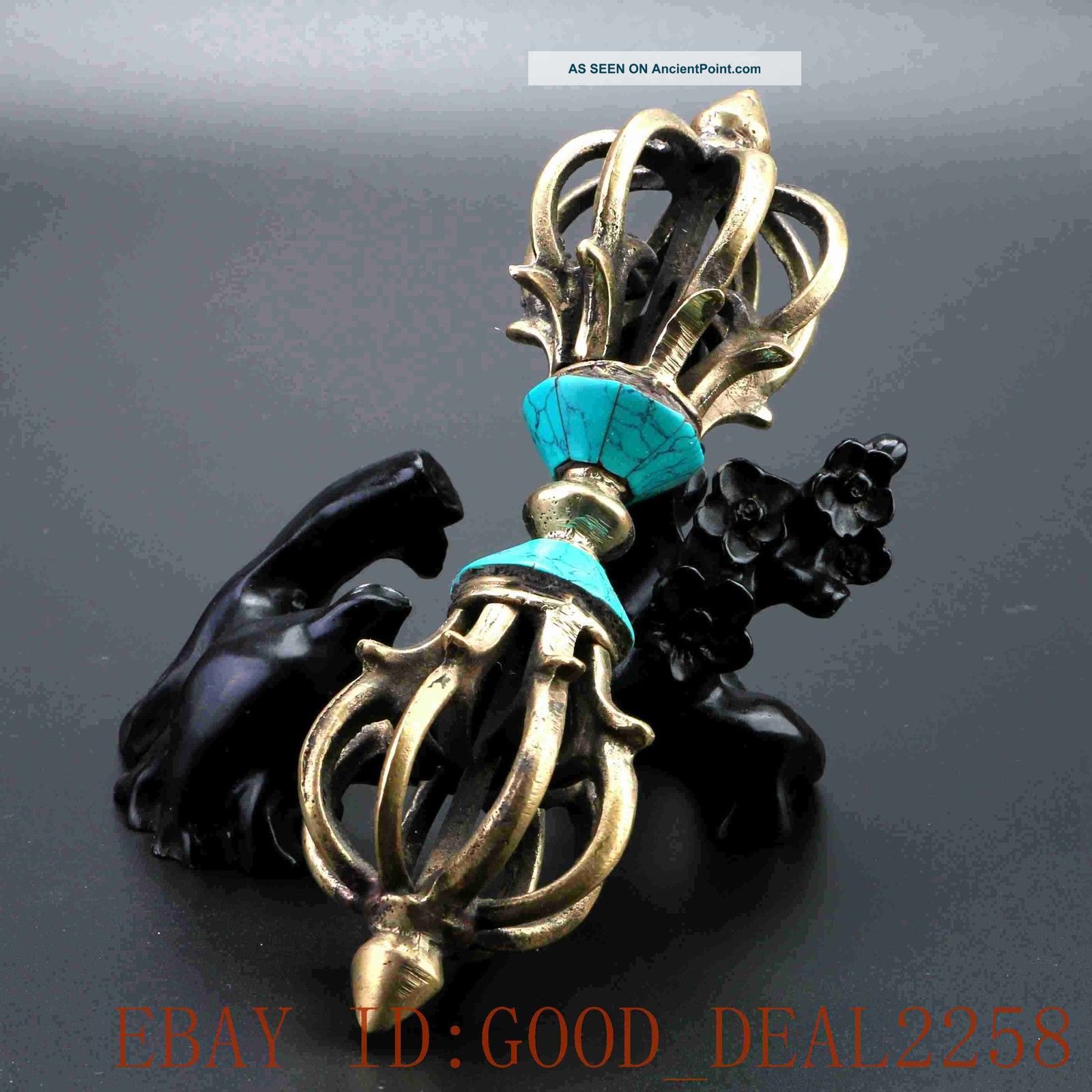 Tibet Tibetan Buddhism Bronze Turquoise Buddhist Ritual Tool Hand Vajra Dorje Other Antique Chinese Statues photo