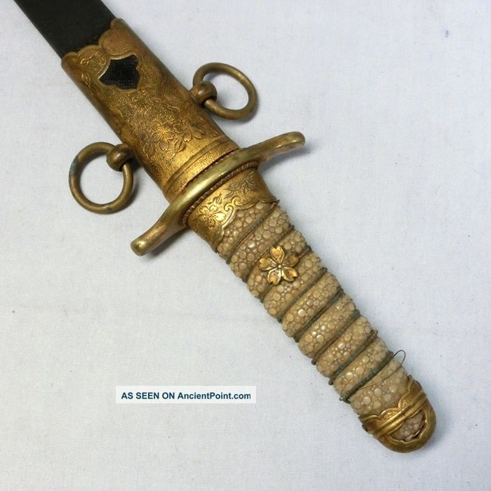 H989: Katana,  Real Japanese Military Sword Dagger For Navy Called Shikito. Swords photo