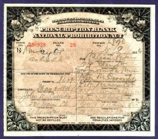 Prohibition Medicinal Whiskey Prescription Antique Pharmacy Doctor History Bar photo