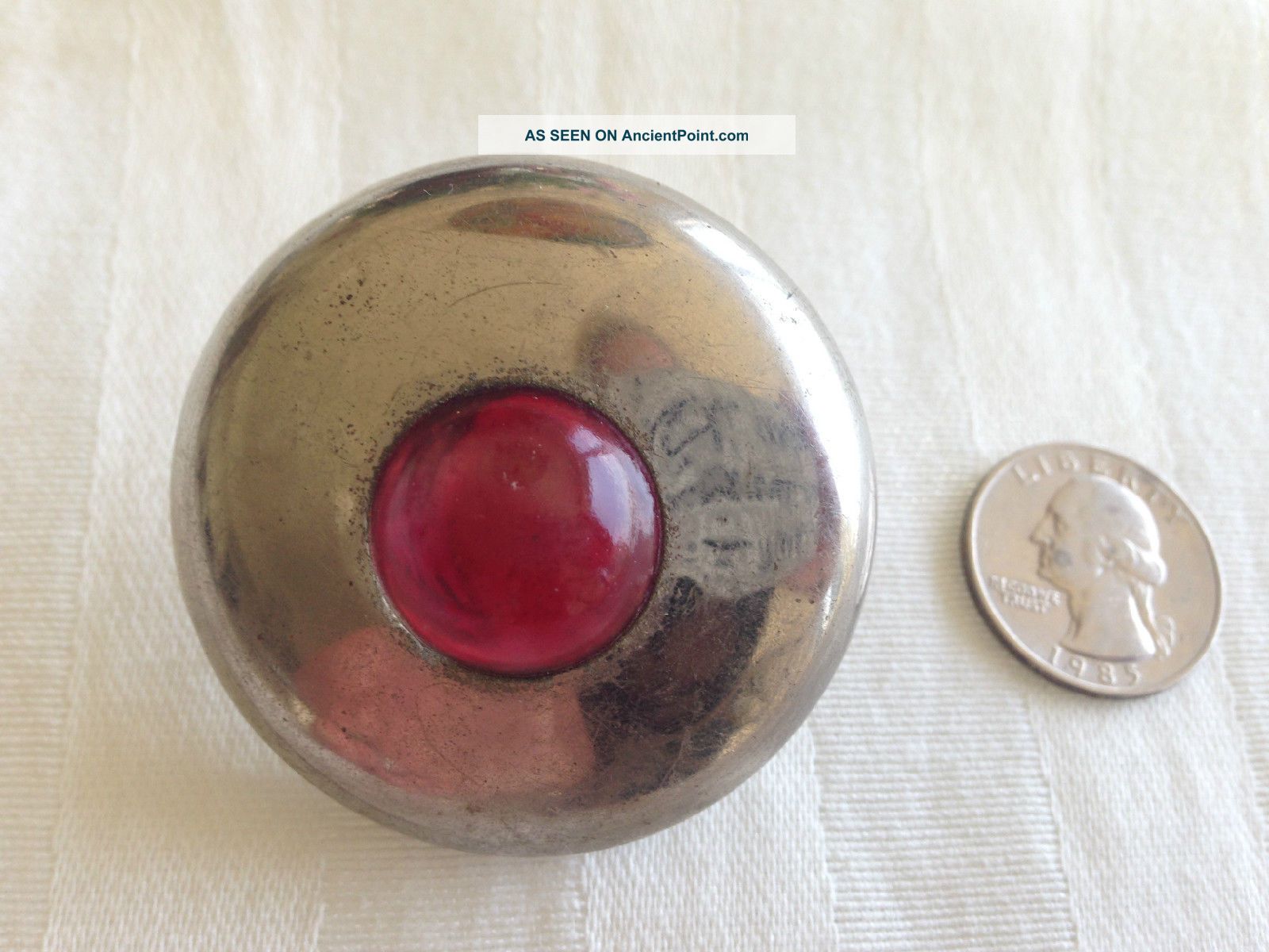 Antique Vtg Bridle Rosette Button Pink Glass Jewel 2 Inches Fab Buttons photo