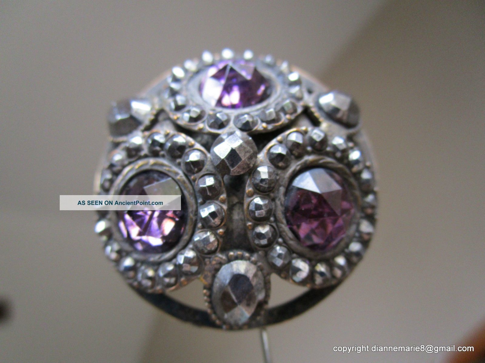 2246 – J – Stunning 3 Faceted Amethyst Pastes & 52 Faceted Cut Steels Old Button Buttons photo