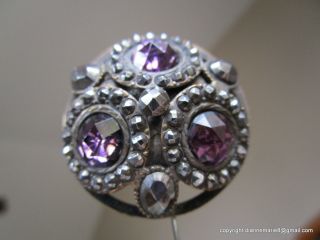 2246 – J – Stunning 3 Faceted Amethyst Pastes & 52 Faceted Cut Steels Old Button photo
