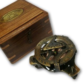 Captain Vintage Solid Brass Antique Gilbert London Sundial Compass W Case Sc 015 photo