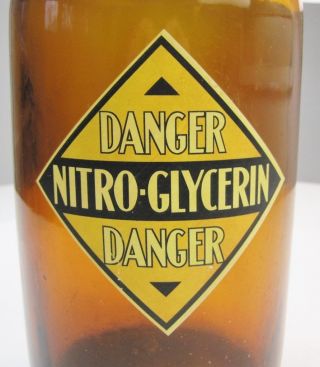 Vintage Danger Nitro - Glycerine Duraglas Amber Brown Glass Bottle Owens Illinois photo