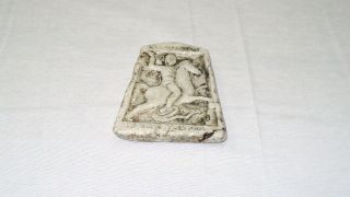 Roman Marble Slate Of Horse Rider Fighting Snake Ca.  1st - 4th C.  A.  D 135 X 130 Mm photo