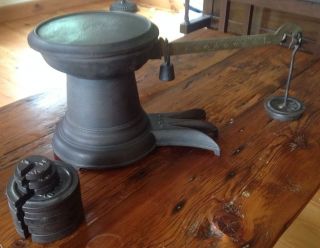 Vintage Antique Howe Fishtail Store Counter Scale W/ Weights 5979 5377 photo